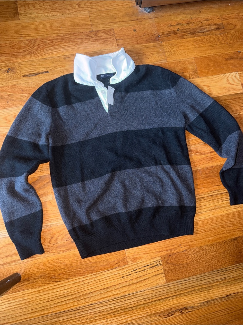 NWT- GAP Men's Striped Rugby Sweater - Black & Gray